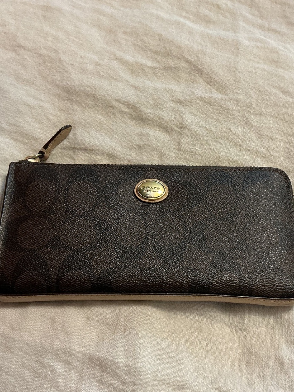 Coach Dark Brown Signature Zip-Around Accordion Wallet